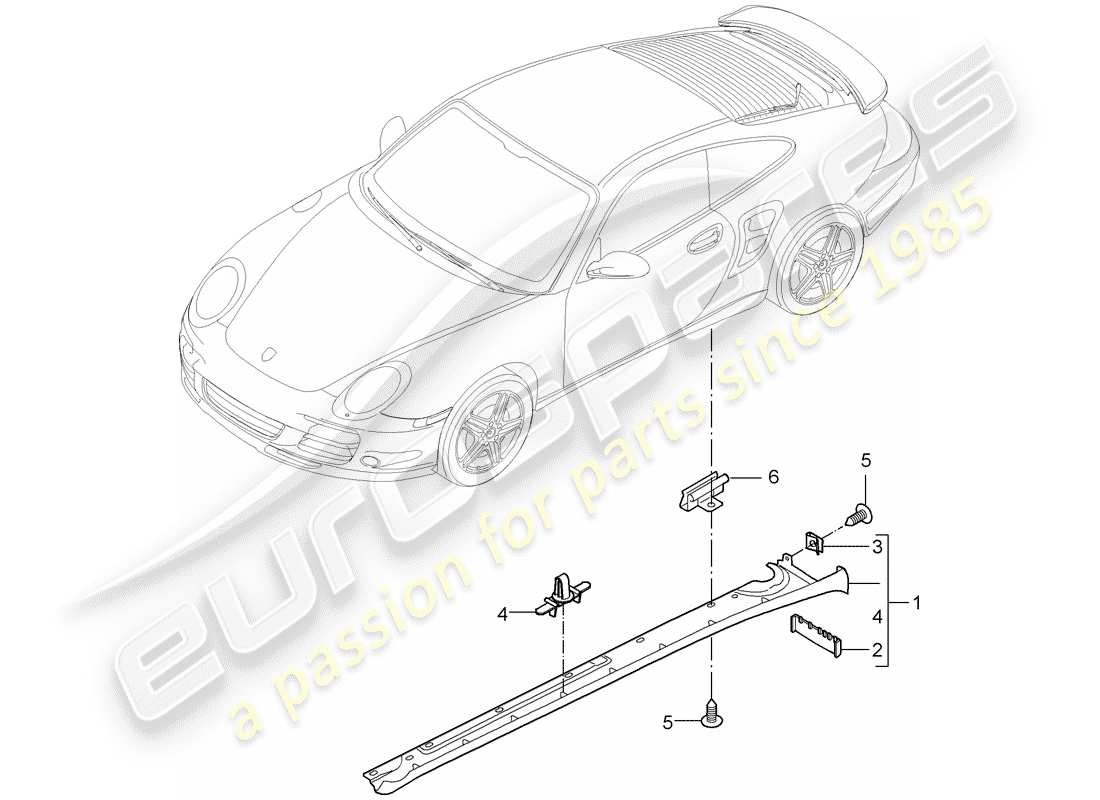 porsche 997 t/gt2 (2007) side member trim parts diagram