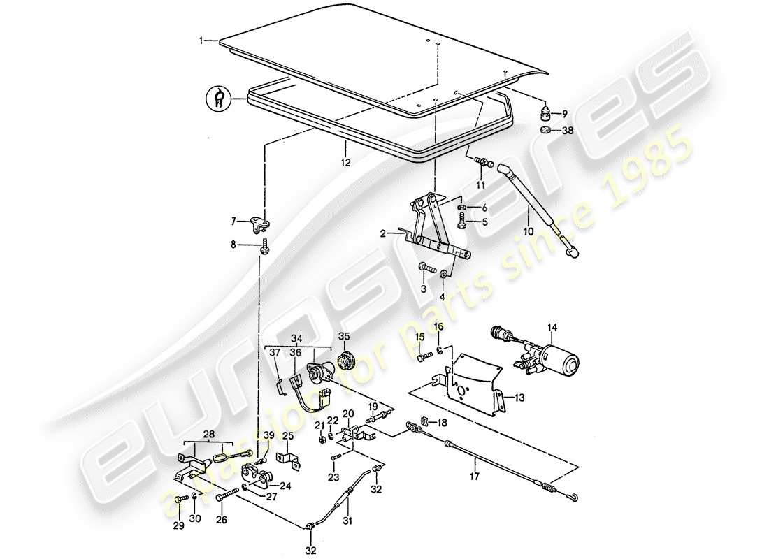 porsche 944 (1989) rear trunk lid part diagram