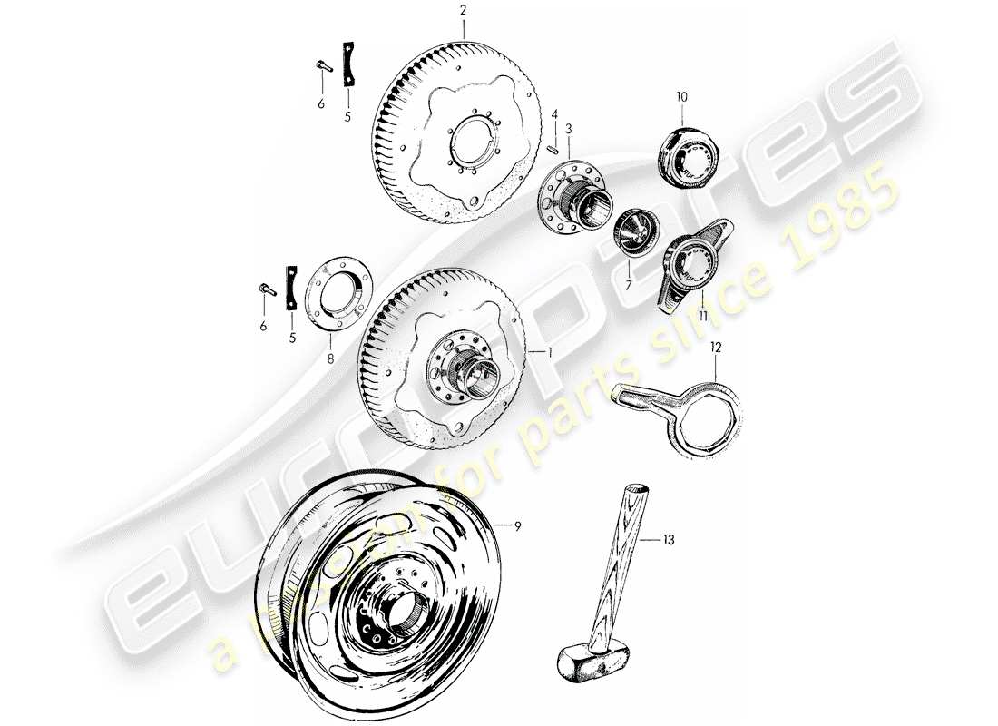 porsche 356/356a (1958) perforated disc wheel - central locking part diagram