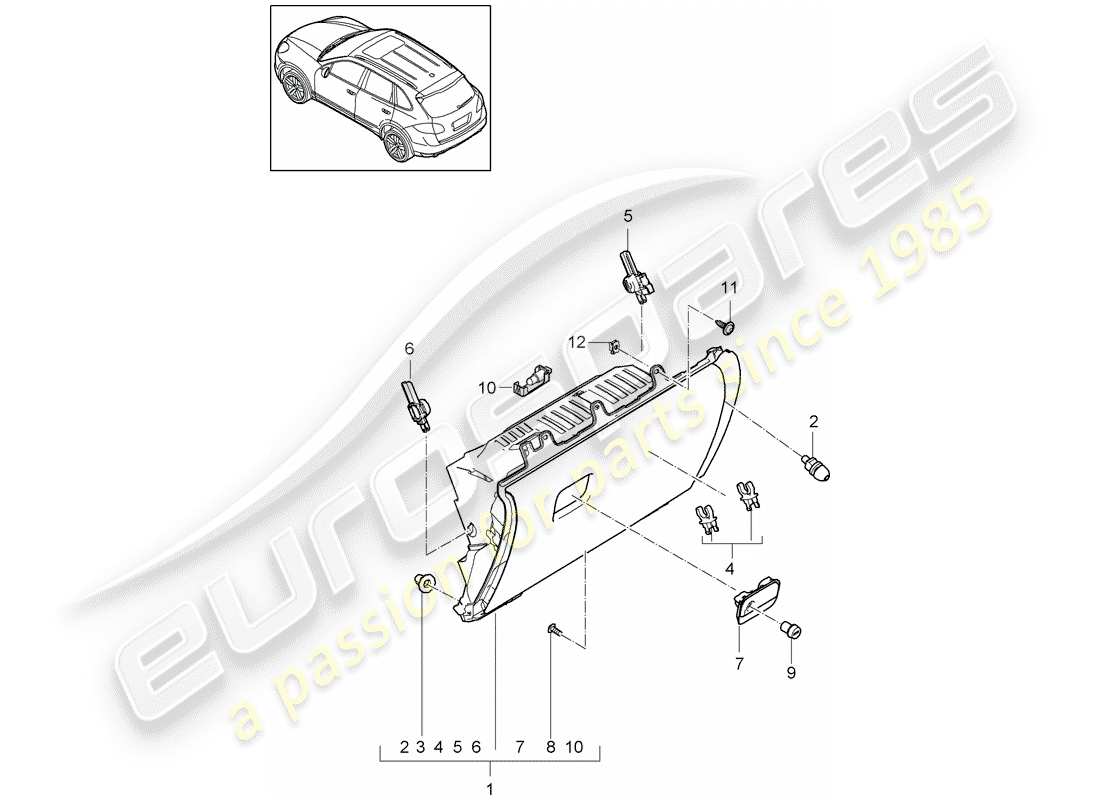 porsche cayenne e2 (2013) glove box part diagram