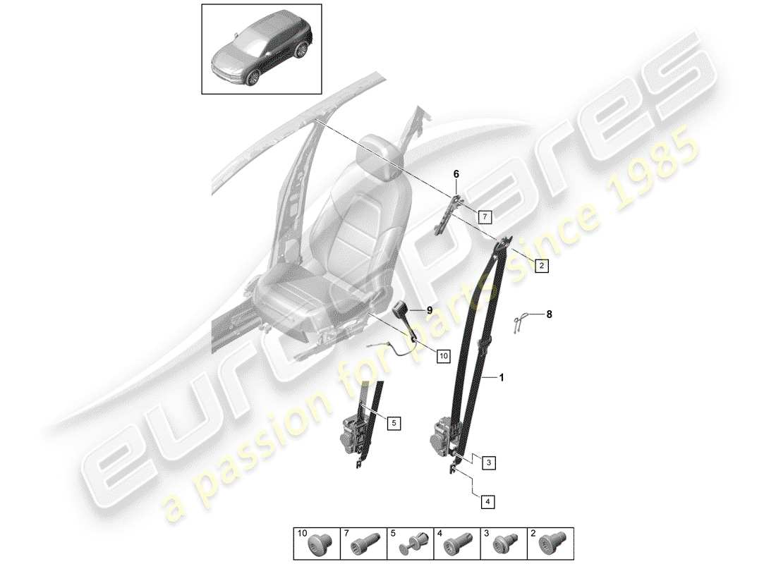 porsche cayenne e3 (2019) three-point seat belt part diagram