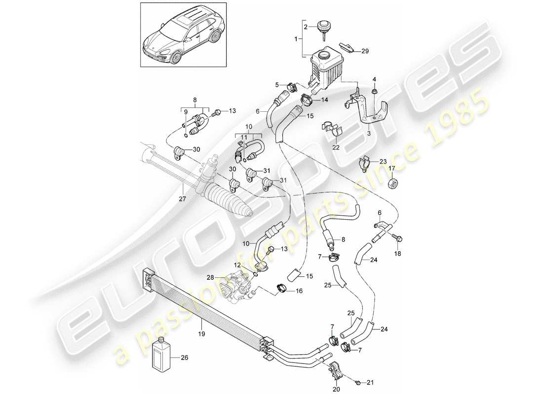 porsche cayenne e2 (2016) power steering part diagram