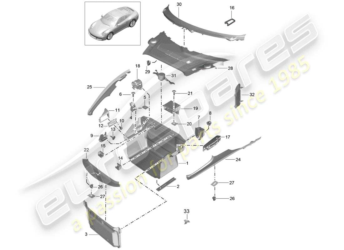 porsche 991 gen. 2 (2019) boot lining part diagram