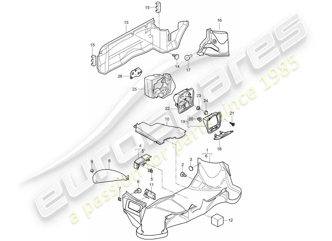 porsche boxster 987 (2006) luggage compartment parts diagram