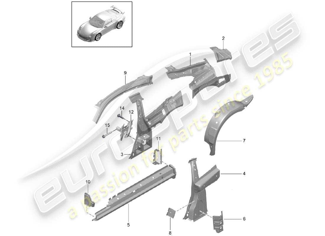 porsche 991r/gt3/rs (2020) side panel parts diagram