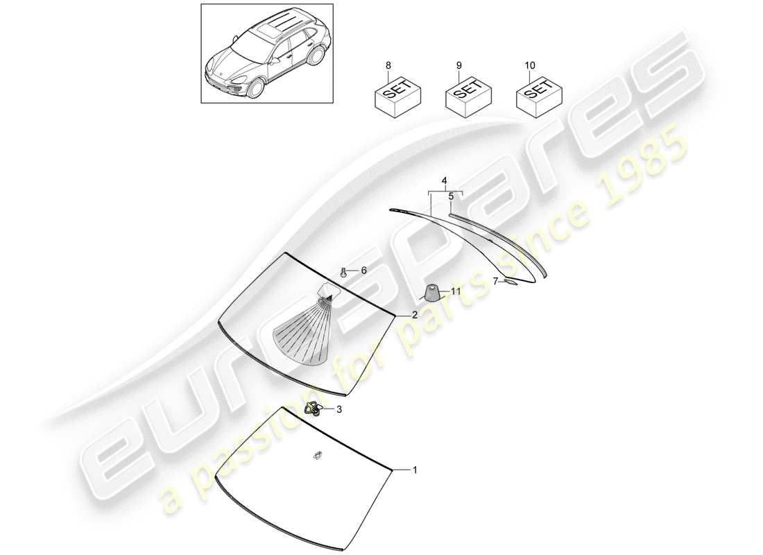 porsche cayenne e2 (2014) window glasses parts diagram