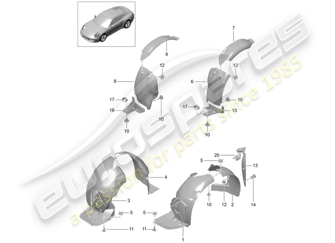 porsche 991 (2016) wheelhouse protector parts diagram