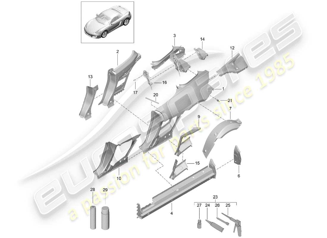 porsche boxster 981 (2013) side panel parts diagram