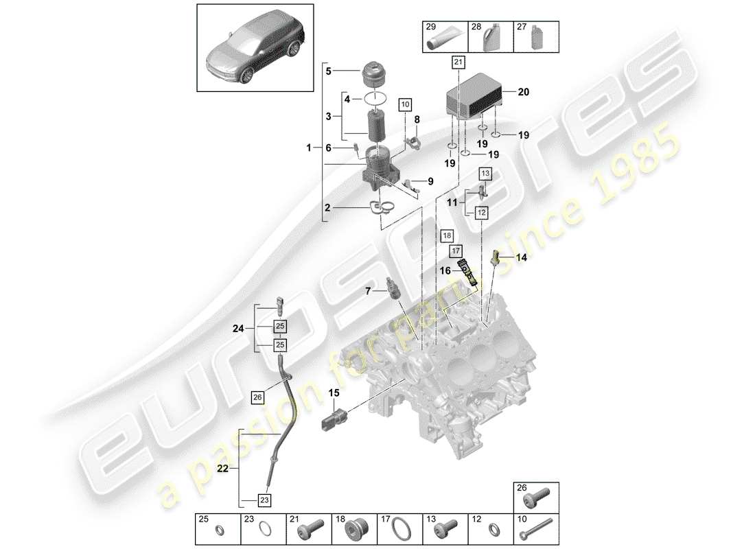 porsche cayenne e3 (2018) oil filter part diagram