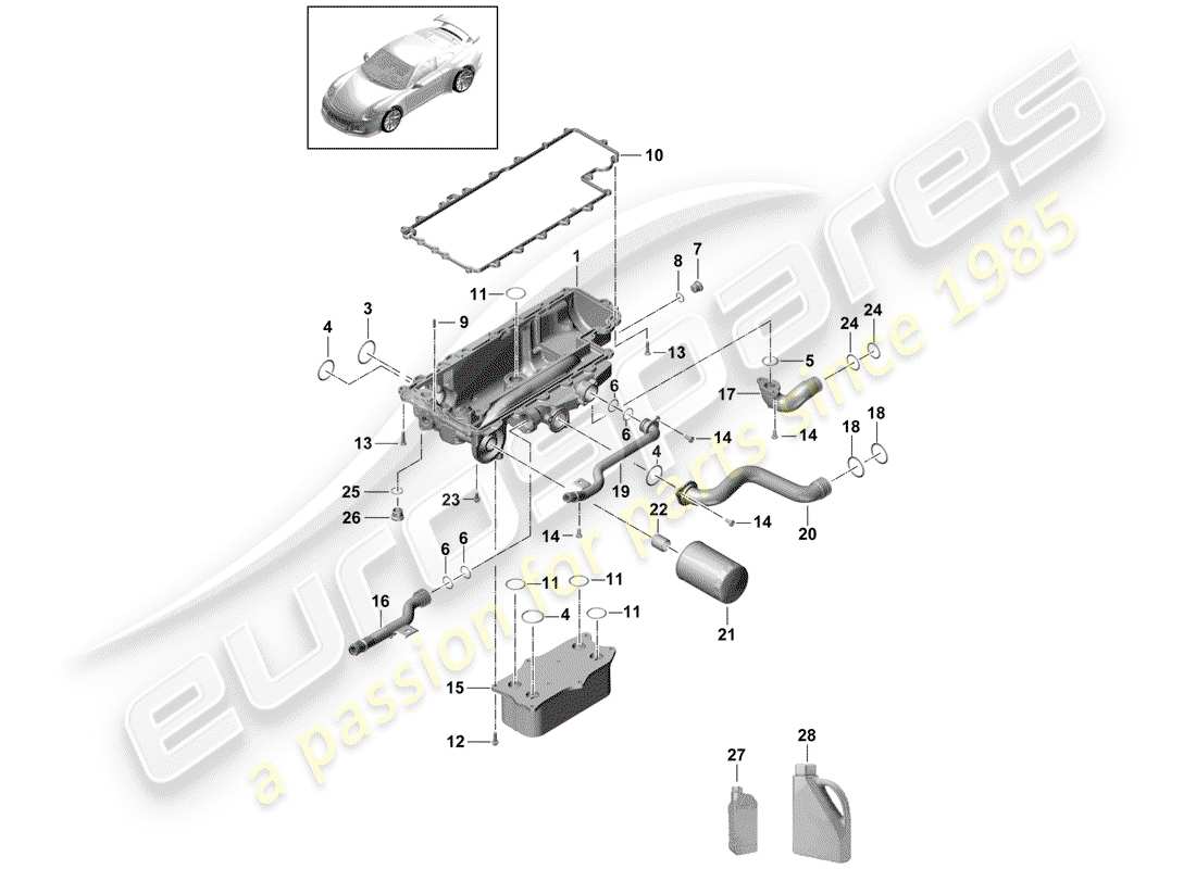 porsche 991r/gt3/rs (2020) oil filter parts diagram