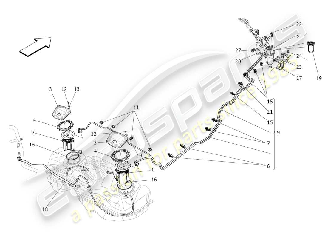 maserati qtp 3.0 tds v6 275hp (2015) fuel pumps and connection lines part diagram