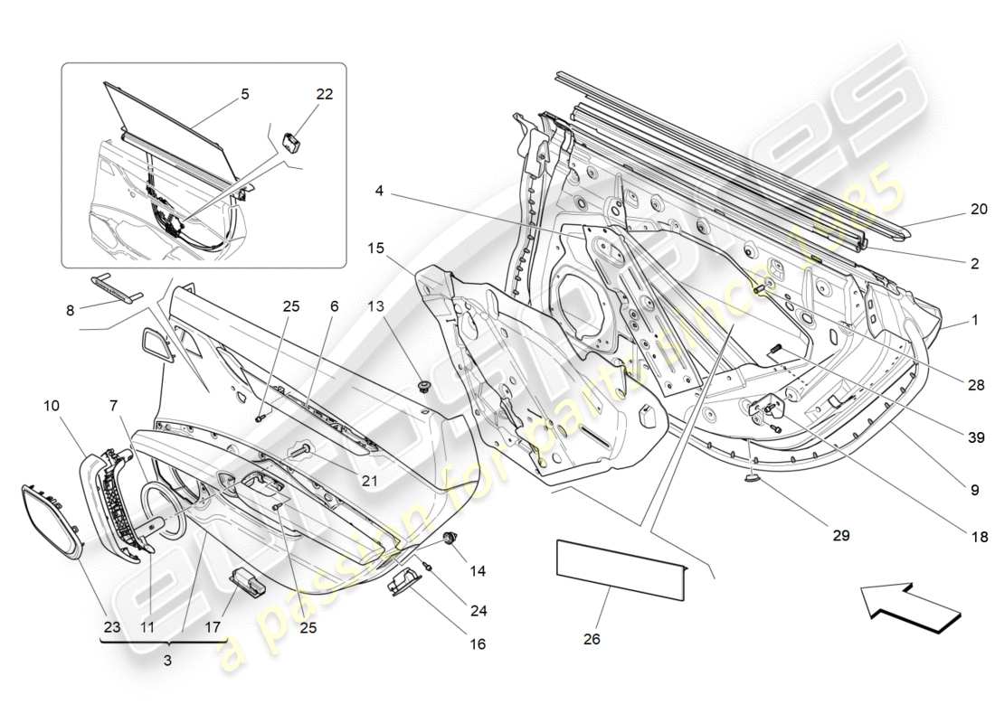 maserati qtp 3.0 bt v6 410hp (2014) rear doors: trim panels part diagram