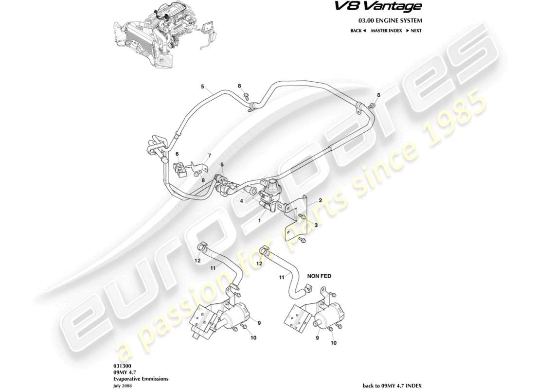 aston martin v8 vantage (2016) evaporative emissions part diagram