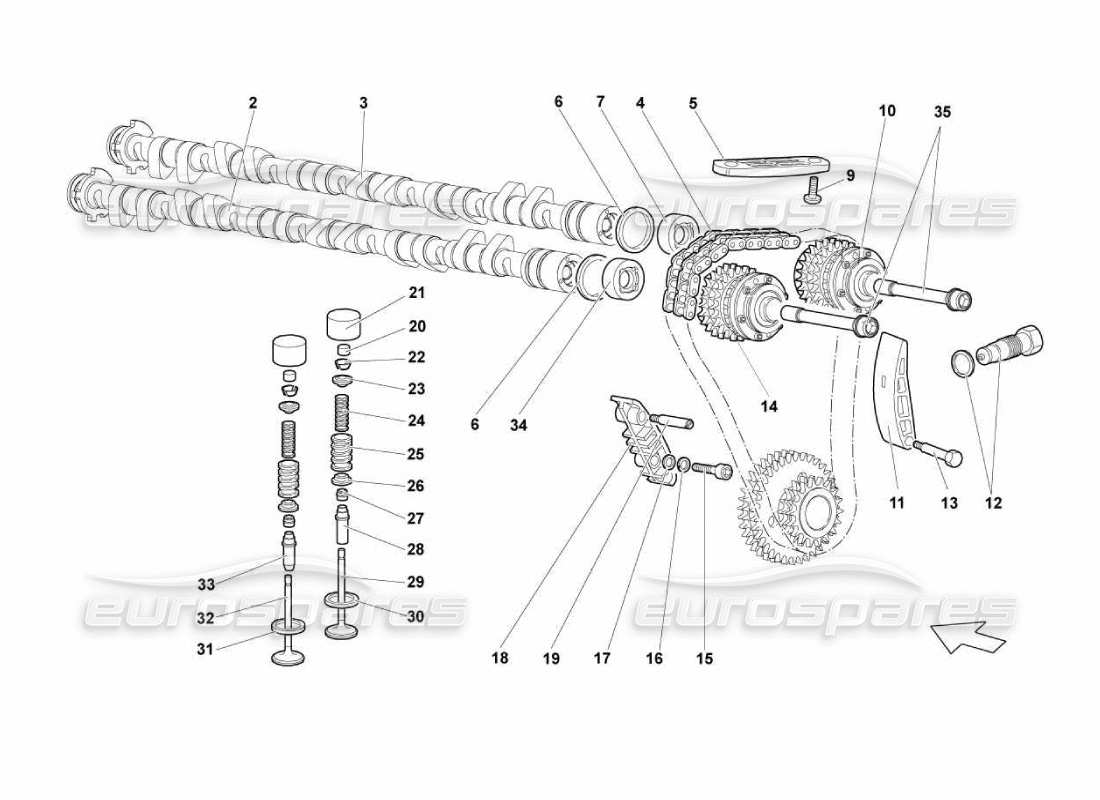 lamborghini murcielago lp670 rh head timing system parts diagram