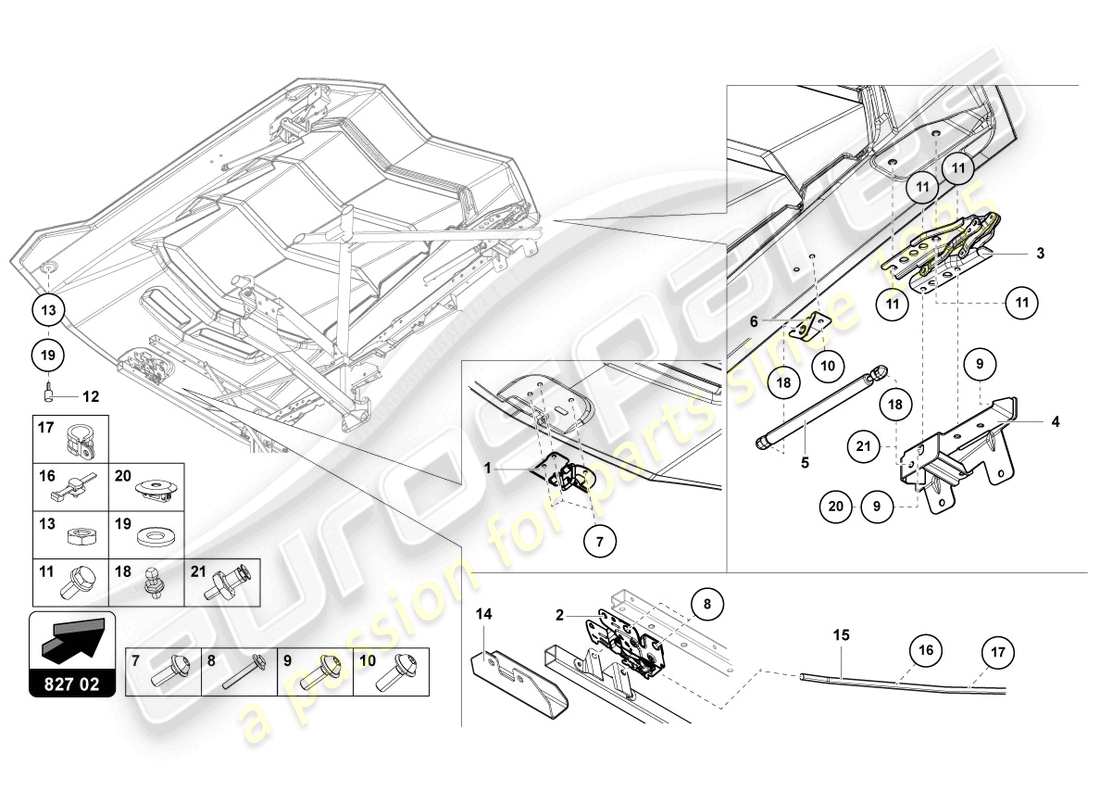 lamborghini lp700-4 coupe (2016) engine cover with insp. cover parts diagram