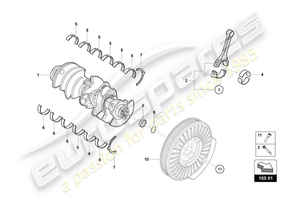 lamborghini lp580-2 coupe (2016) crankshaft with bearings parts diagram