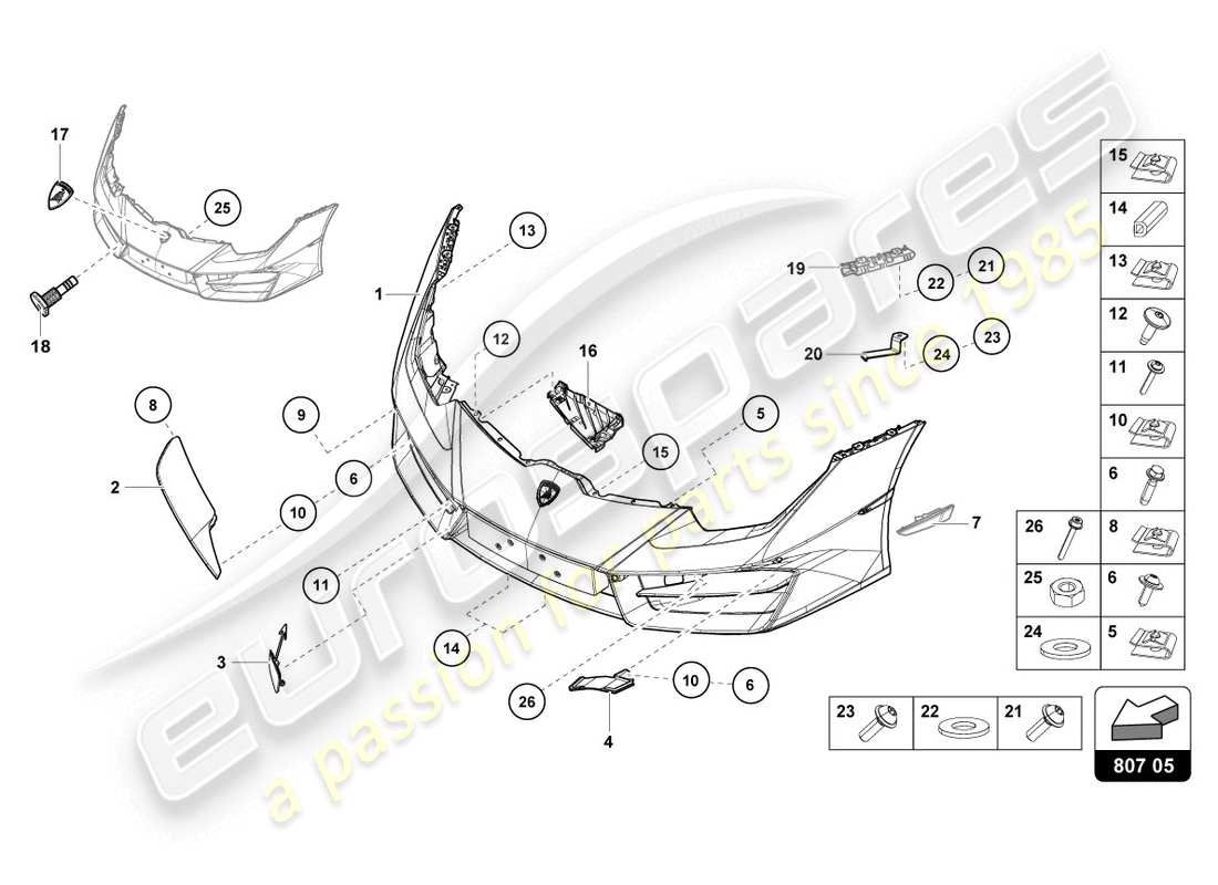 lamborghini lp580-2 coupe (2016) bumper, complete part diagram