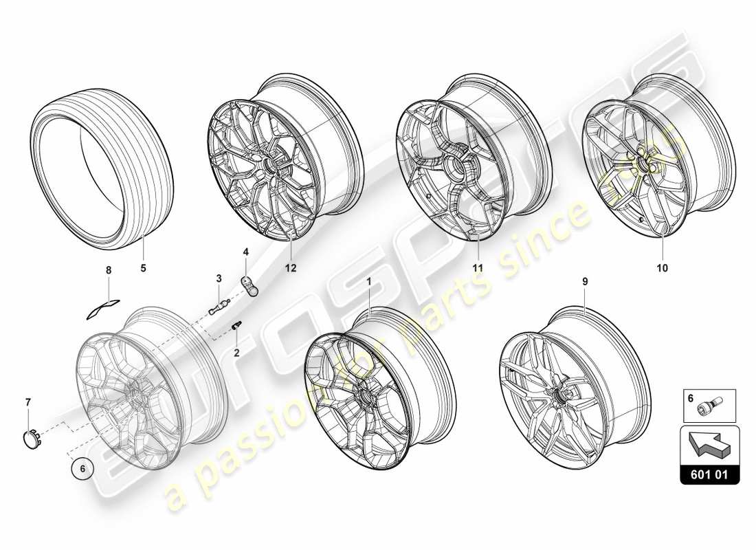 lamborghini performante spyder (2019) wheels/tyres front parts diagram