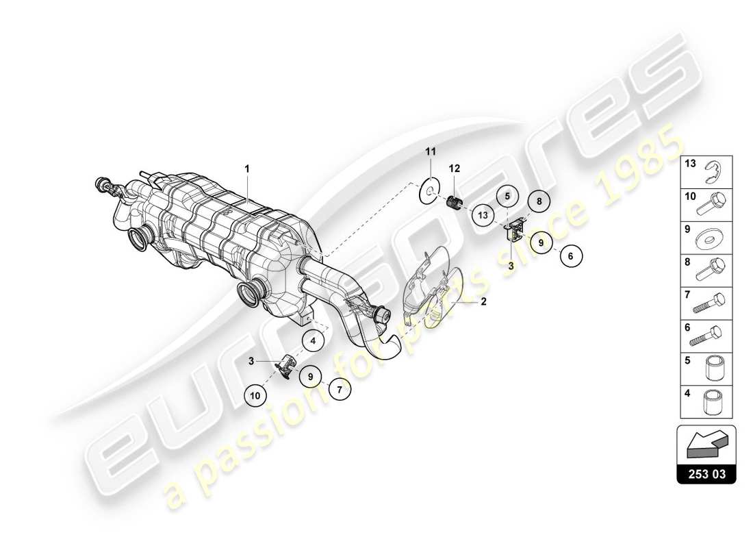 lamborghini lp610-4 coupe (2018) rear silencer parts diagram