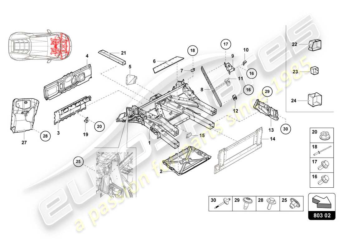 lamborghini evo spyder 2wd (2020) front frame parts diagram