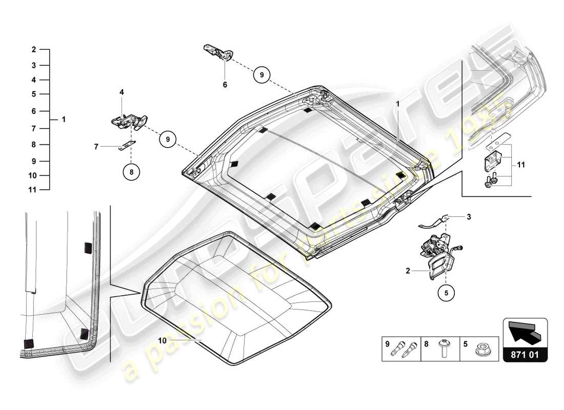 lamborghini lp740-4 s roadster (2021) cabrio roof parts diagram