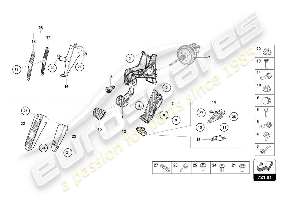 lamborghini lp610-4 coupe (2018) brake and accel. lever mech. parts diagram