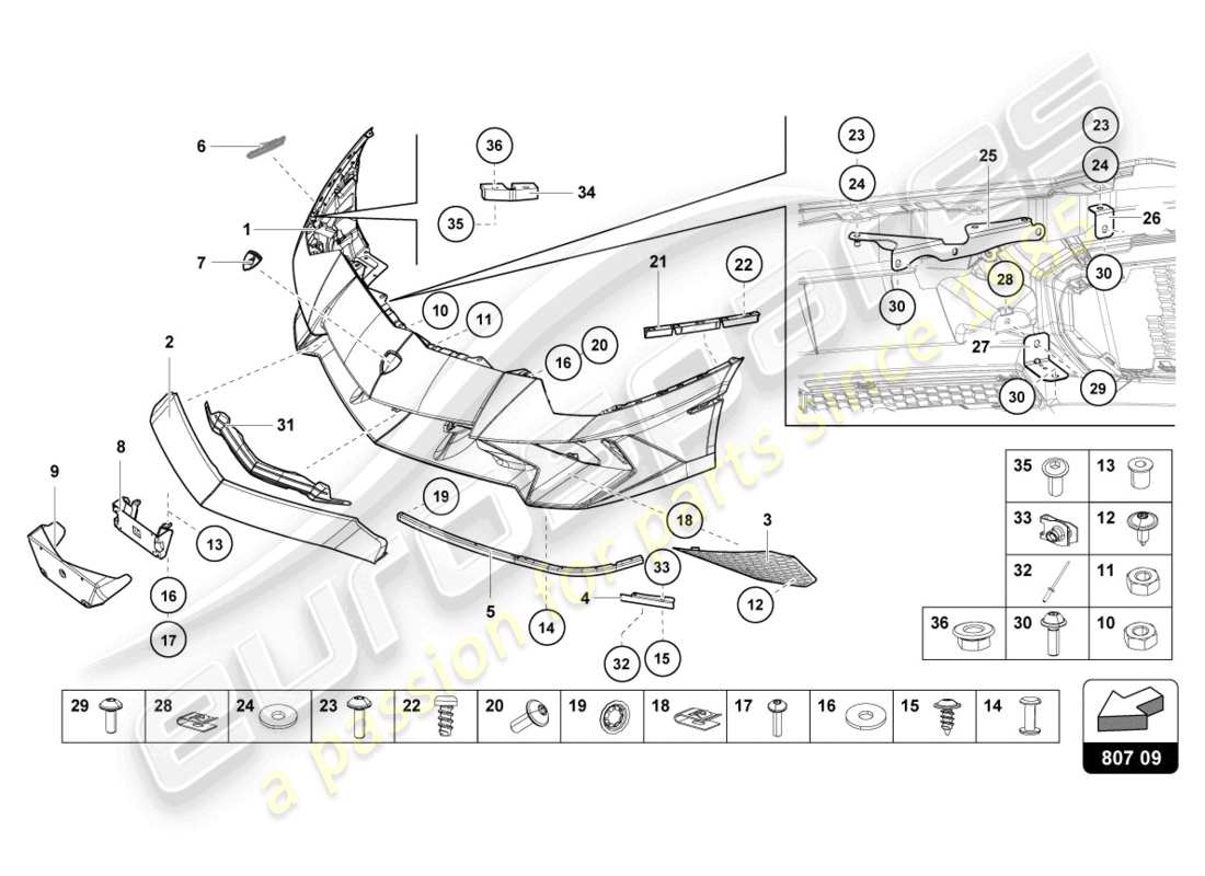 lamborghini lp750-4 sv coupe (2017) bumper, complete part diagram