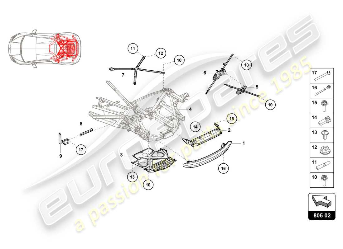 lamborghini performante coupe (2018) chassis rear, outer parts diagram
