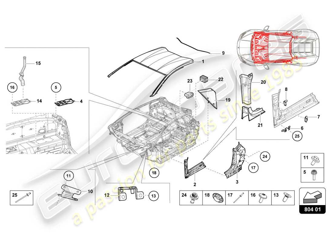 lamborghini lp610-4 coupe (2019) roof parts diagram