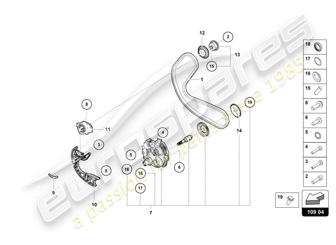 lamborghini performante coupe (2020) timing chain parts diagram