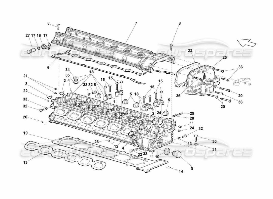 lamborghini murcielago lp670 lh cylinder head and cover parts diagram