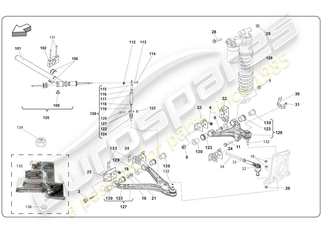 lamborghini super trofeo (2009-2014) front drive shaft parts diagram
