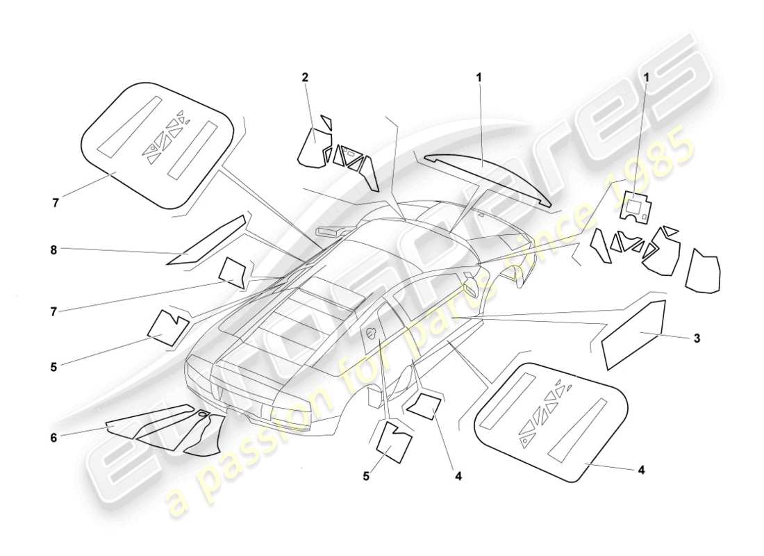 lamborghini murcielago roadster (2005) flame protection rhd part diagram