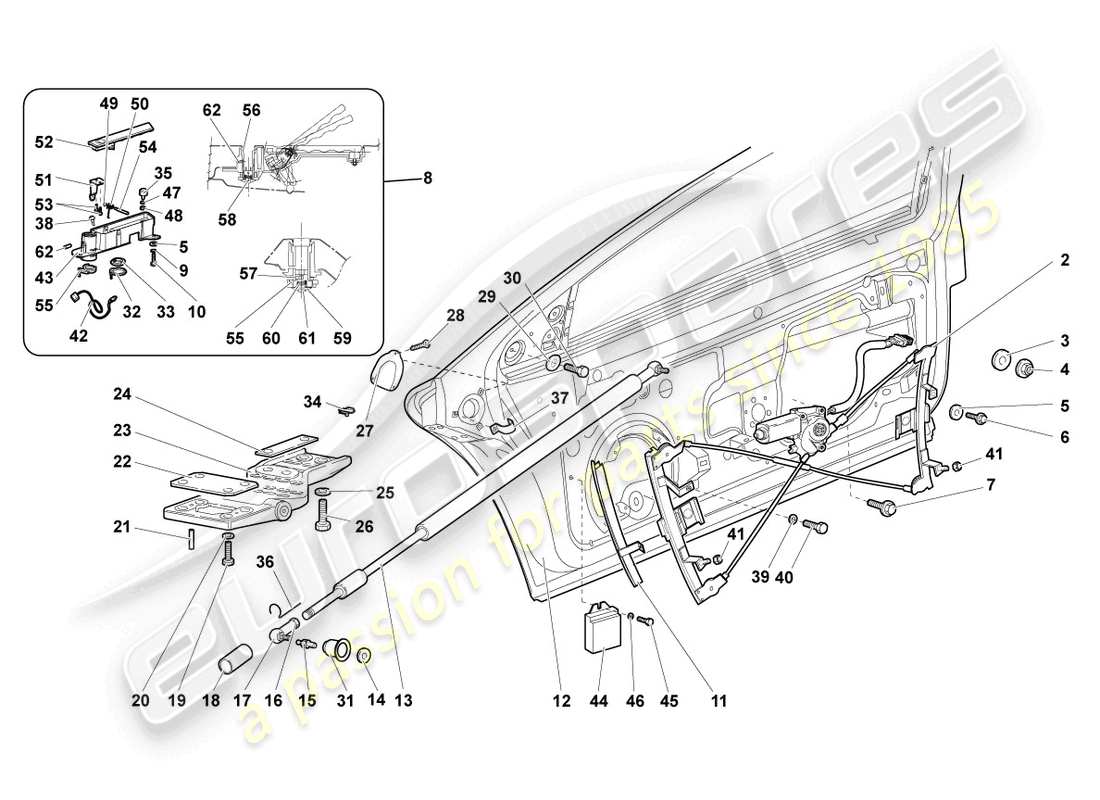 lamborghini murcielago coupe (2002) window regulator parts diagram
