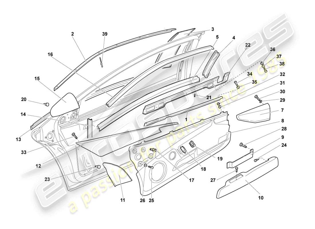 lamborghini murcielago coupe (2002) window guide part diagram