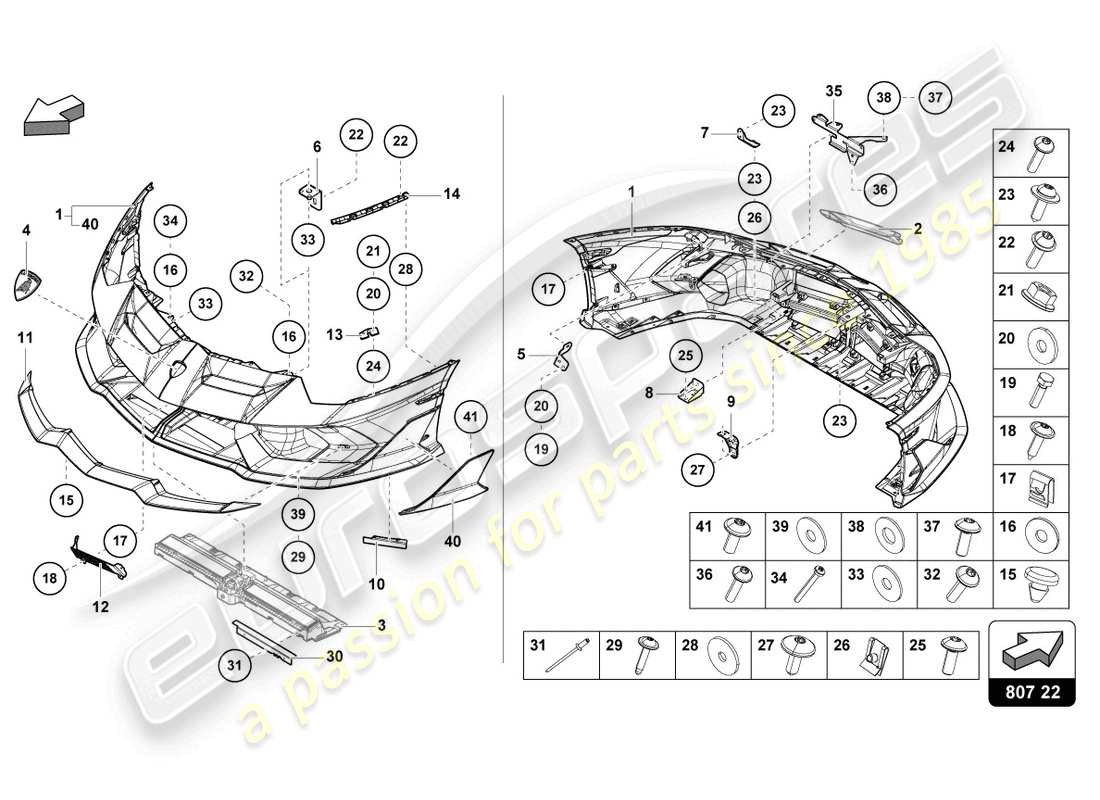 lamborghini lp770-4 svj roadster (2021) bumper, complete part diagram