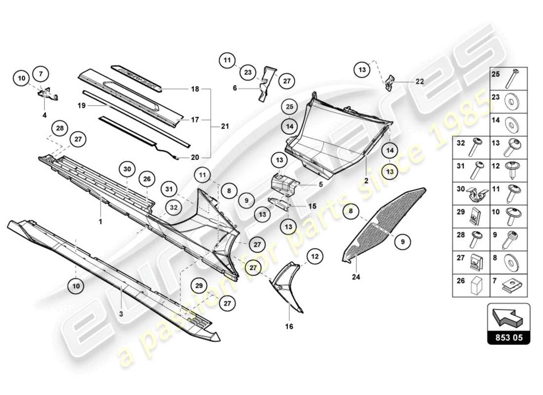 lamborghini lp770-4 svj coupe (2021) lower external side member for wheel housing parts diagram