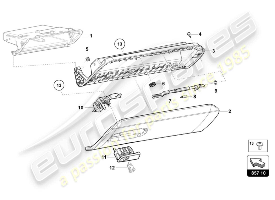 lamborghini lp740-4 s coupe (2020) glove compartment parts diagram