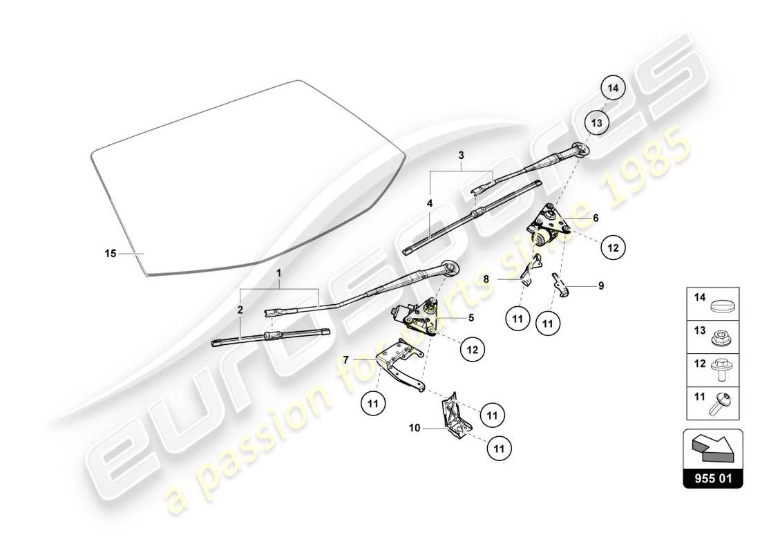 lamborghini performante coupe (2020) windshield wiper parts diagram