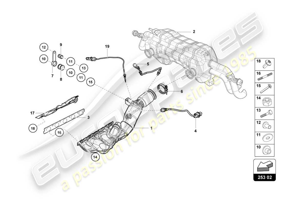 lamborghini lp580-2 spyder (2016) exhaust manifolds part diagram