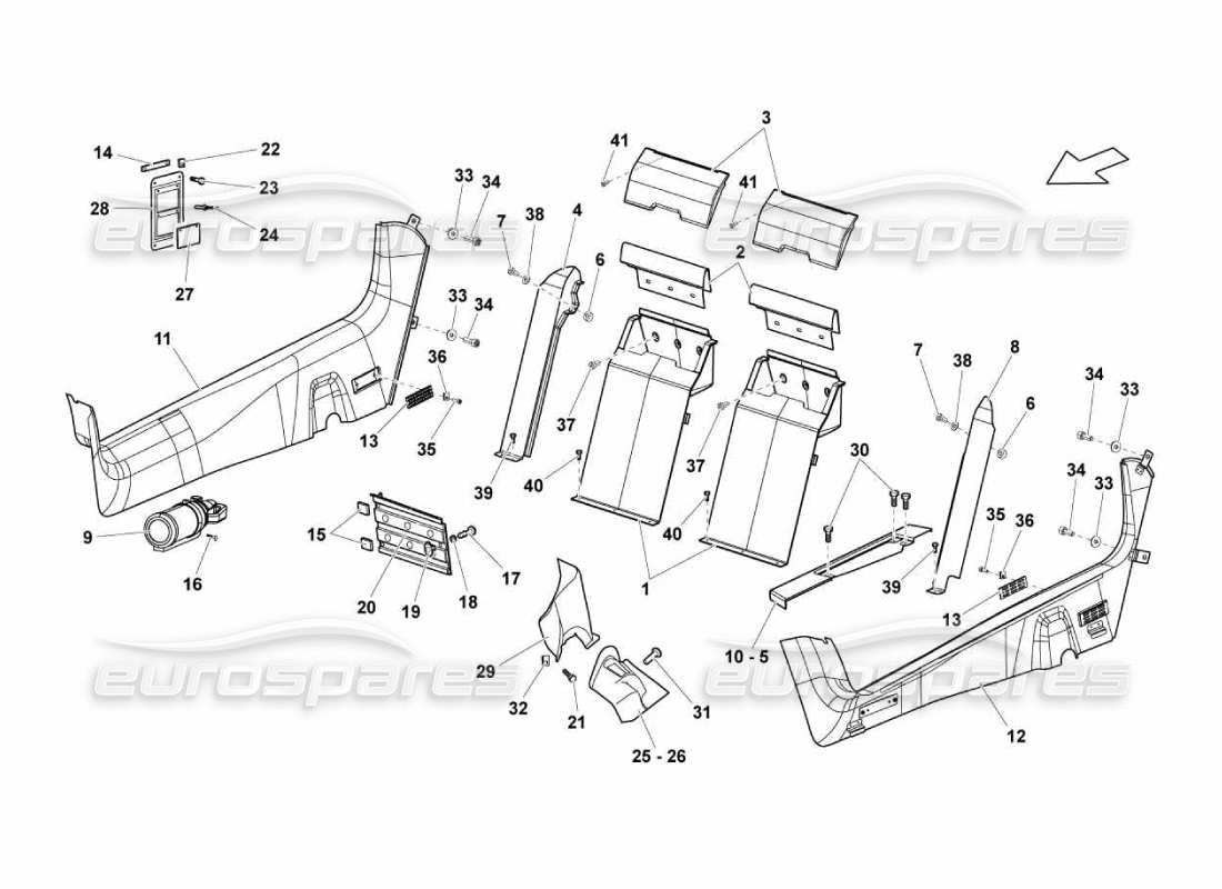 lamborghini murcielago lp670 passenger compartment trims parts diagram