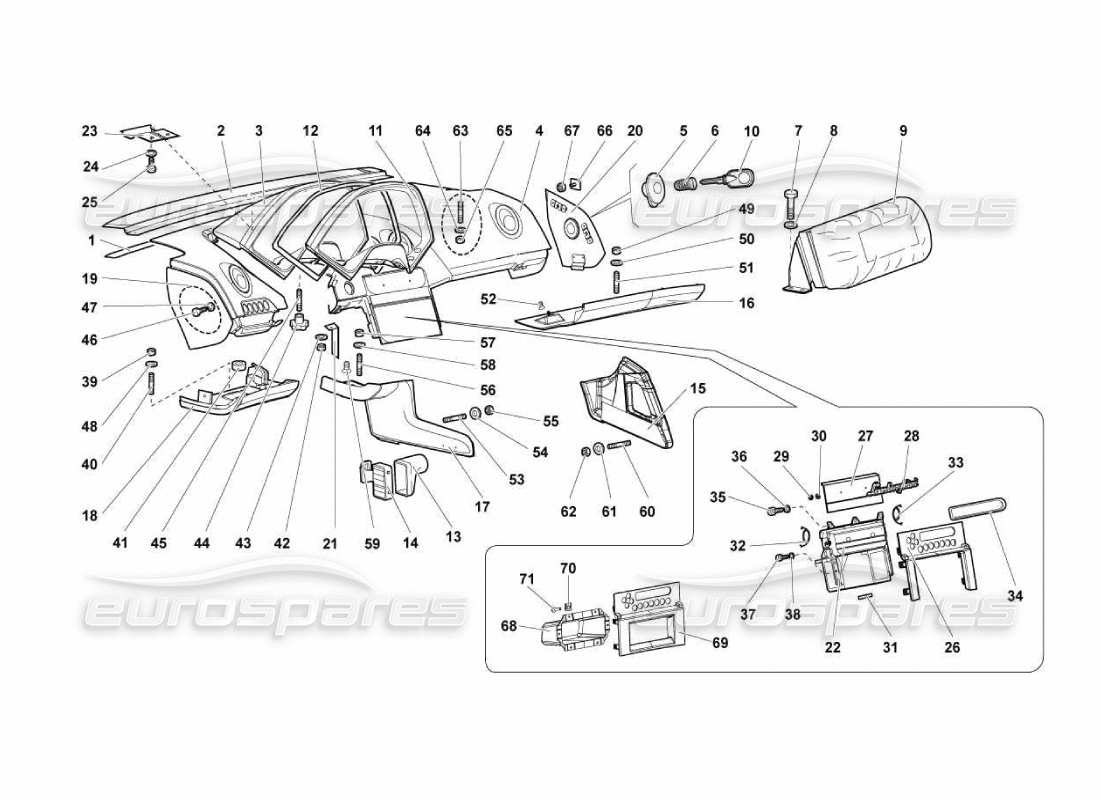 lamborghini murcielago lp670 passenger compartment trims parts diagram