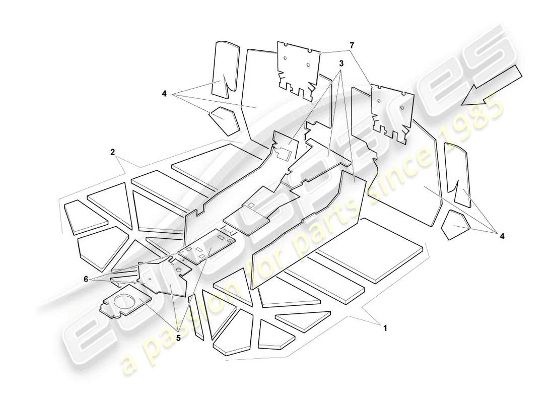 lamborghini murcielago coupe (2006) sound absorbers part diagram