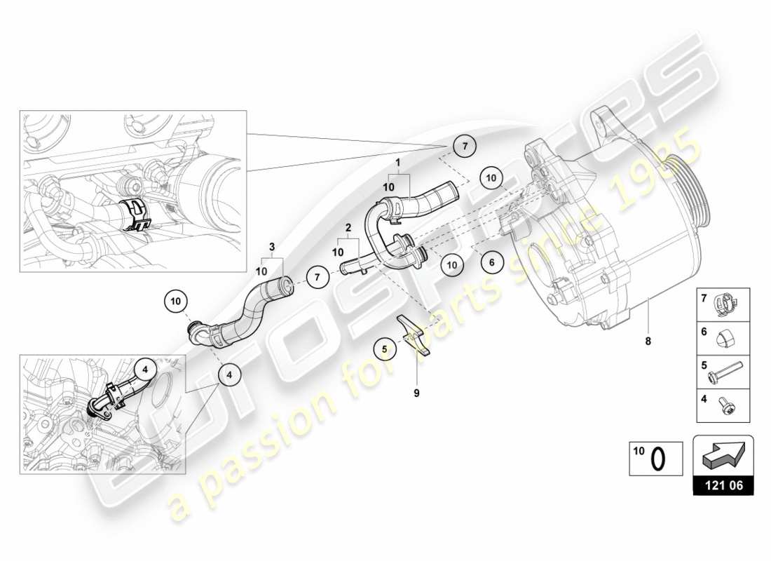 lamborghini lp610-4 avio (2016) coolant hoses and pipes parts diagram