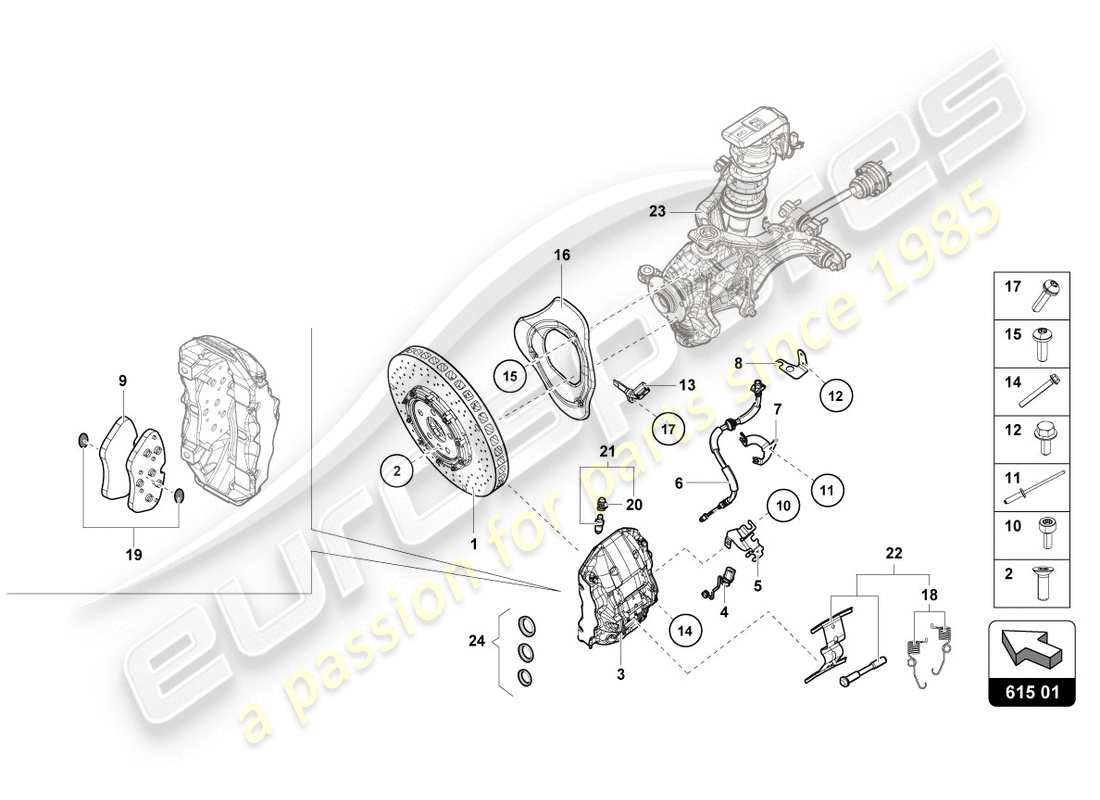 lamborghini evo spyder (2020) ceramic brake disc parts diagram