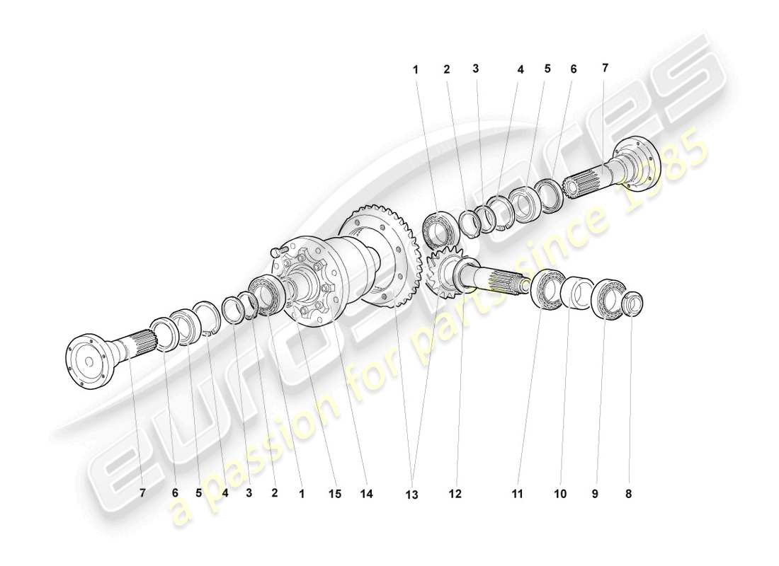 lamborghini murcielago roadster (2005) differential with crown wheel and pinion front part diagram