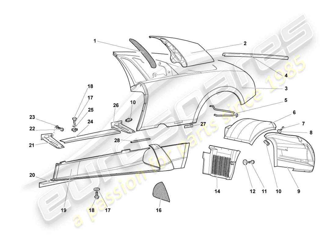 lamborghini murcielago coupe (2006) side member left part diagram