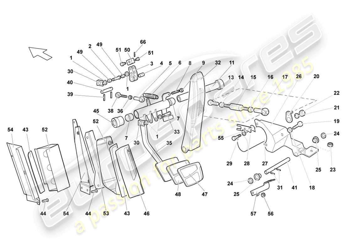 lamborghini murcielago roadster (2005) brake and accel. lever mech. part diagram