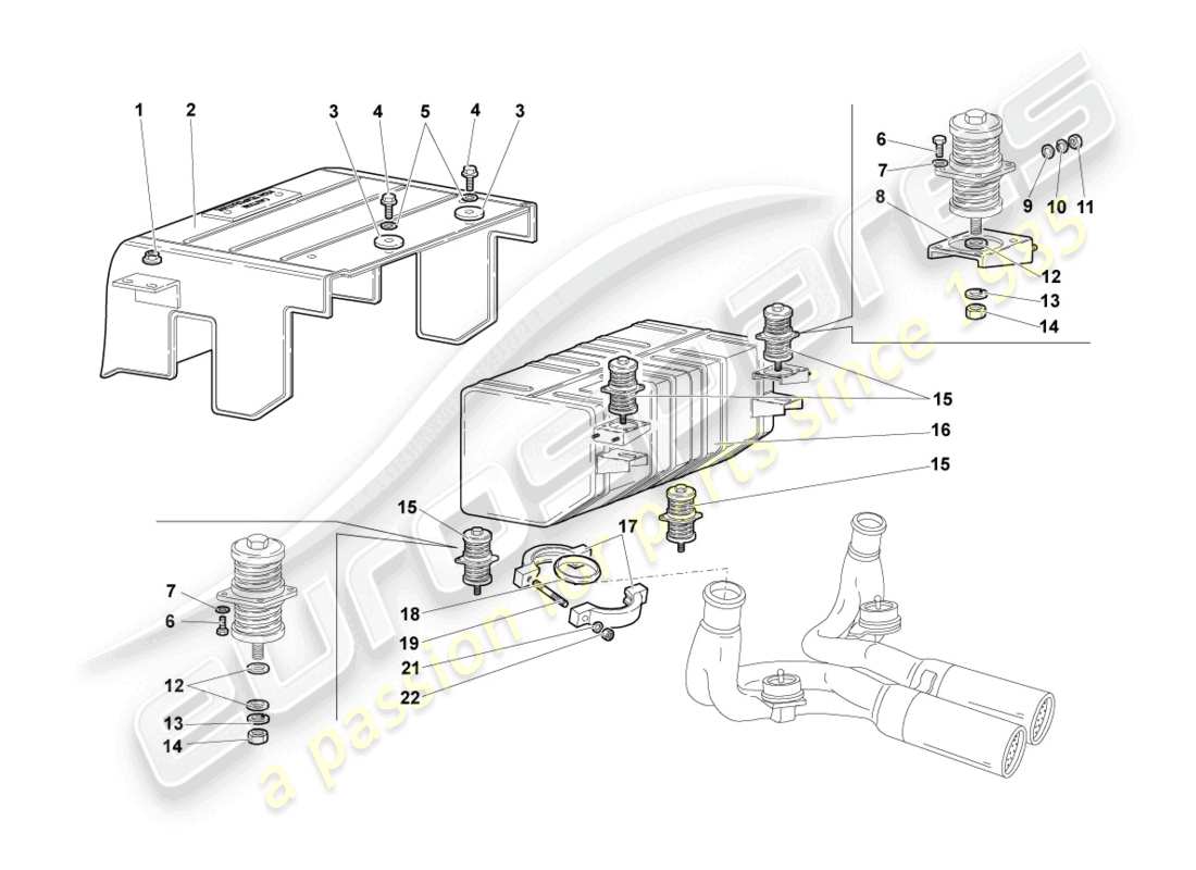 lamborghini murcielago coupe (2002) rear silencer parts diagram