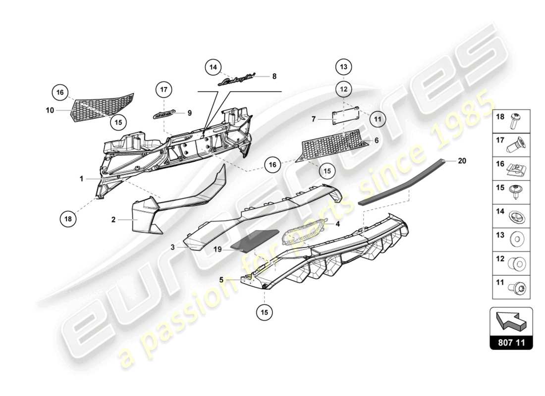 lamborghini lp750-4 sv roadster (2017) bumper, complete part diagram